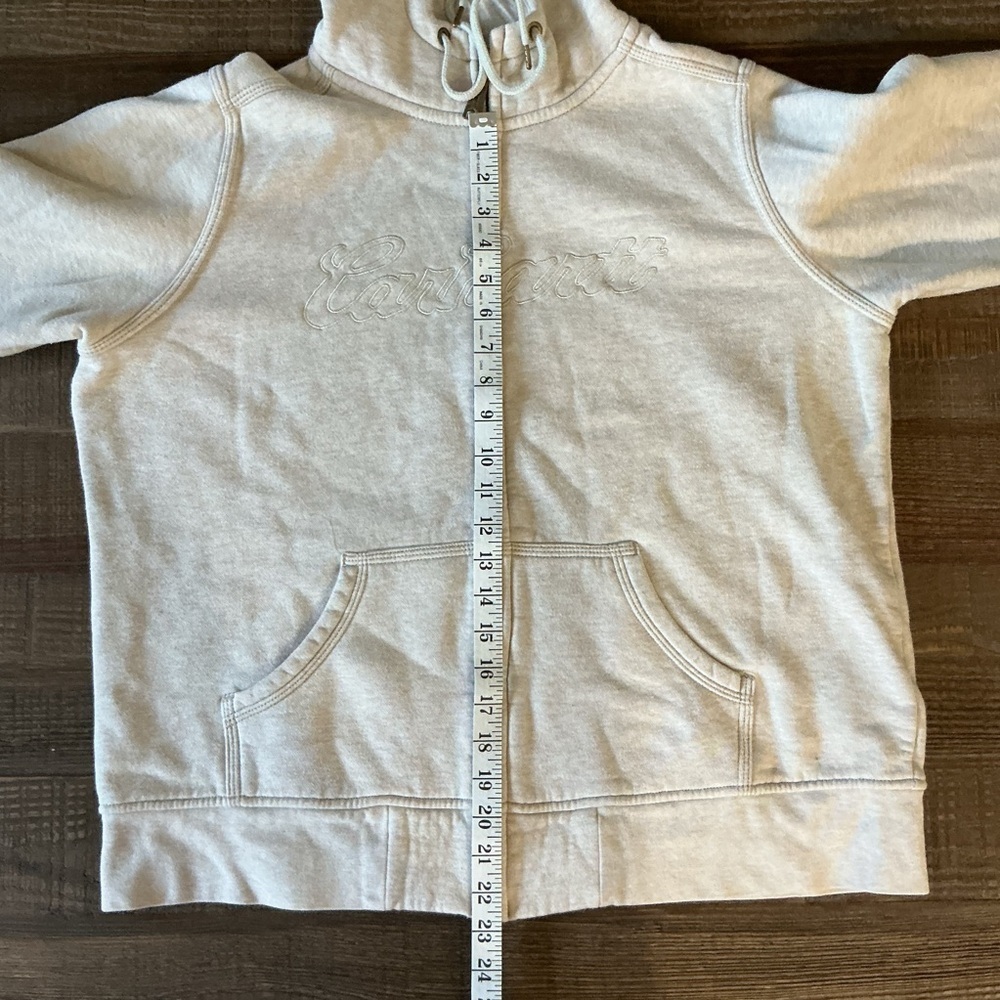 Carhartt Women’s Light Gray Zip-Up Hoodie Chest Logo Monocrome - Picture 5 of 8